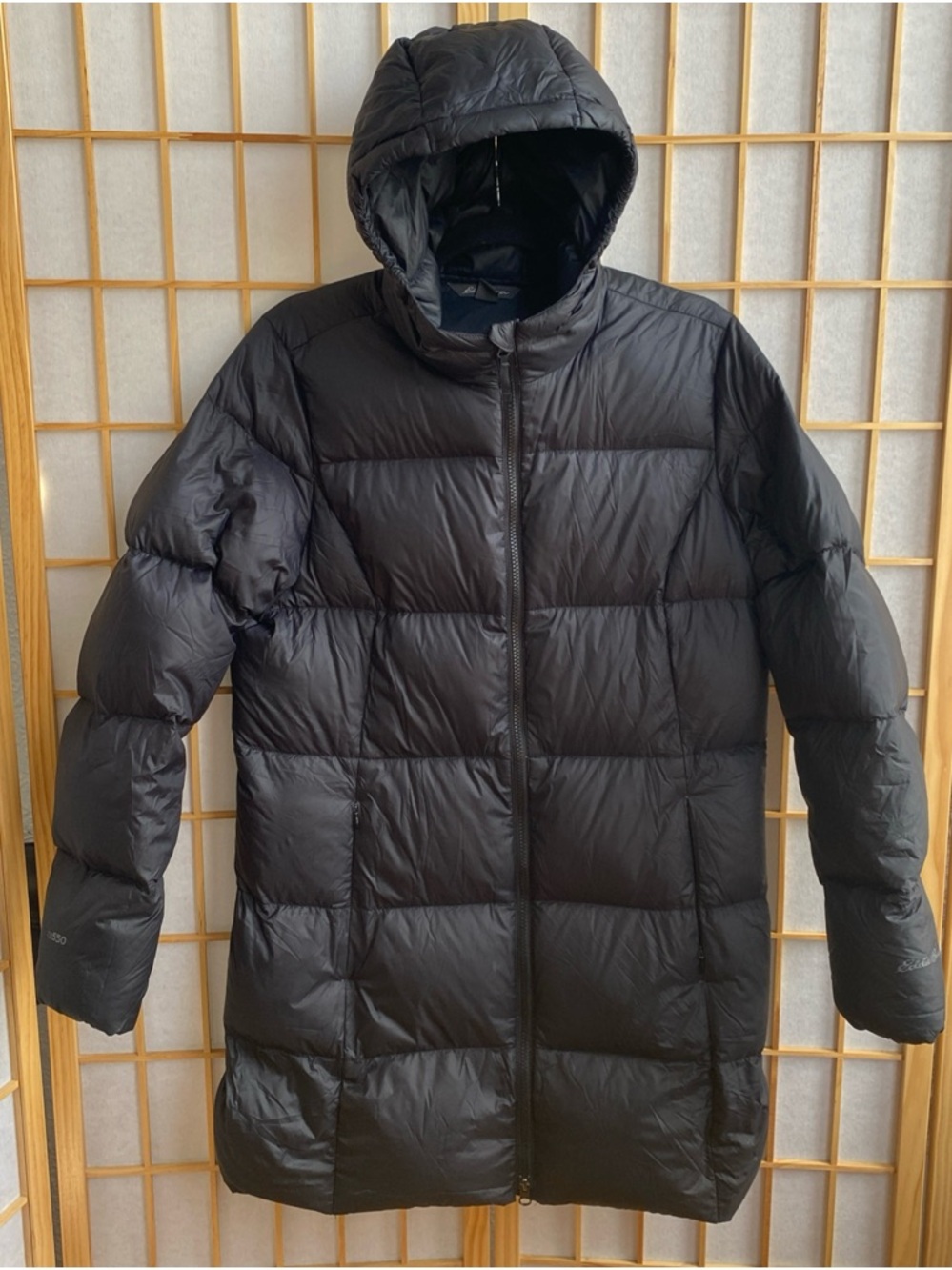 Eddie Bauer Luna Peak Puffer Parka Women Size L Black Long EB550 Down *FLAWS*